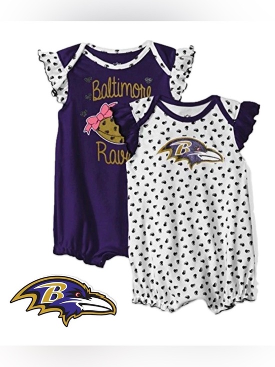 NFL Other - NWT Lot of 2x [NFL] Baltimore Ravens NFL Heart Fan Ruffle Onesies Baby Girls 12M
